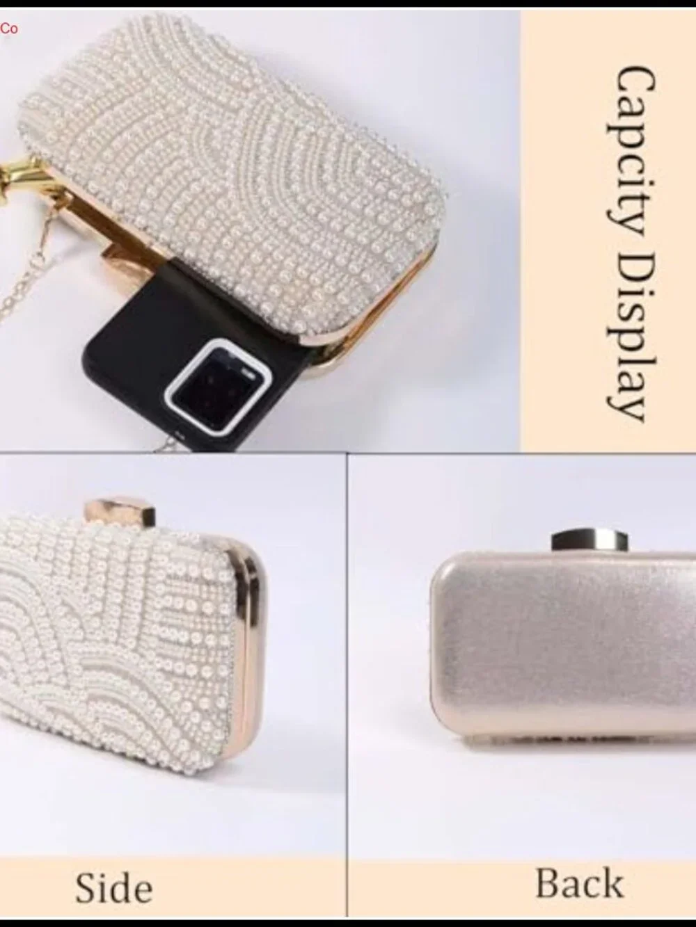 Pearl Crystal Clutch Evening Handbag Beaded Crossbody Bag with Chain